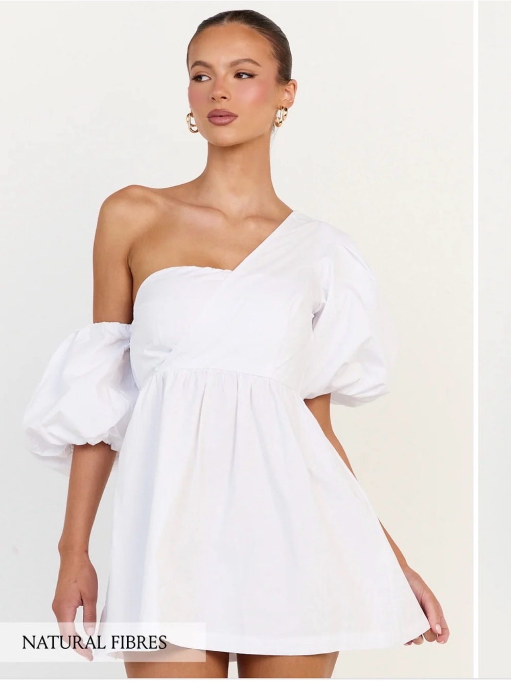 Showpo White One-Shoulder Puff-Sleeve Mini Dress